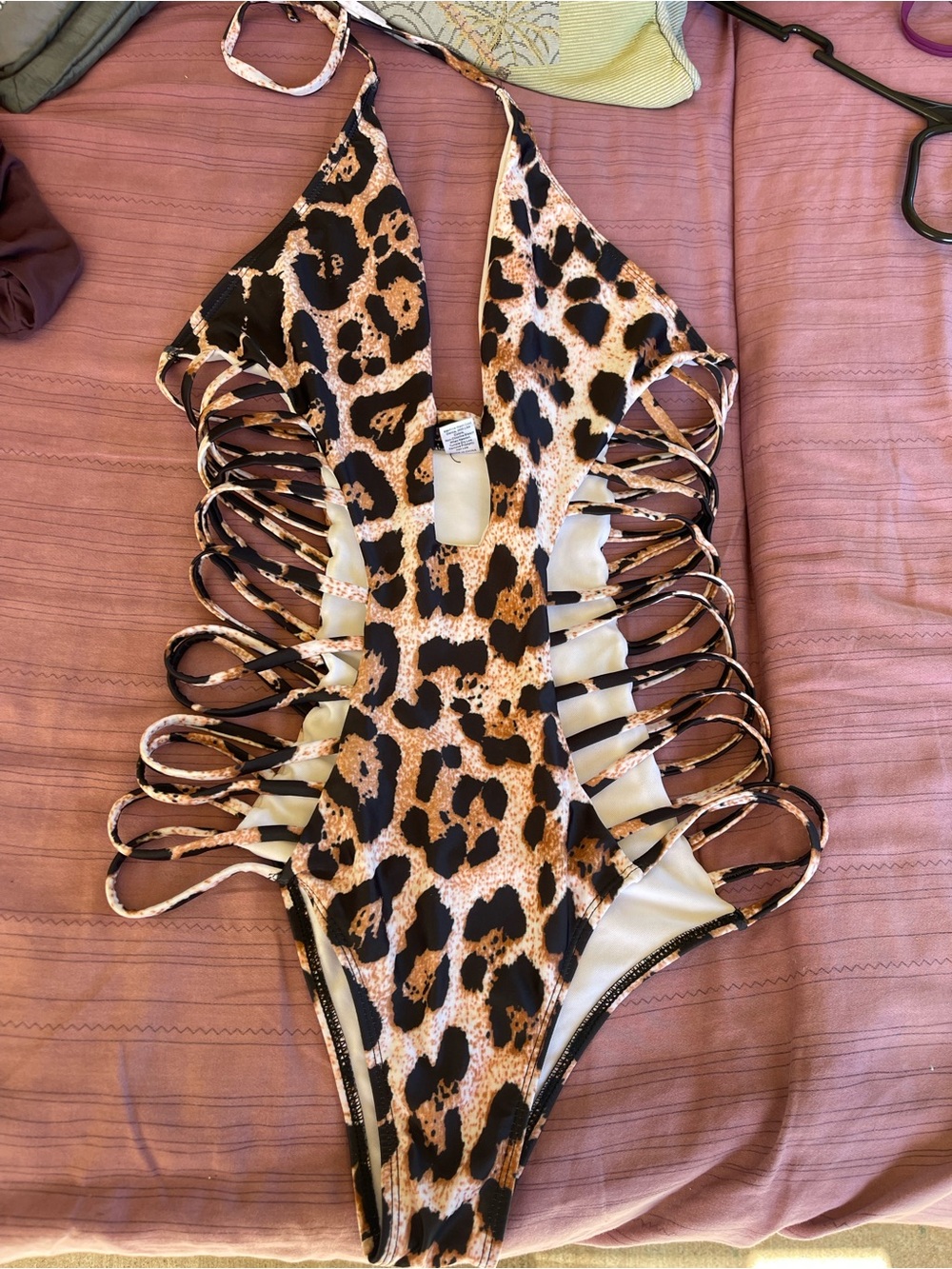 Amazon Leopard Print Strappy One-Piece Swimsuit - Black, Brown, Cream